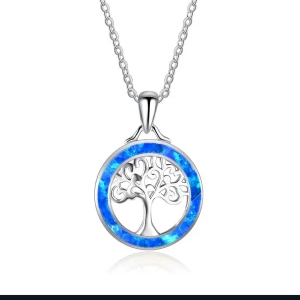 NWT Adorable Boho Blue Turquoise Tree Of Life Circle Adjustable Necklace!!